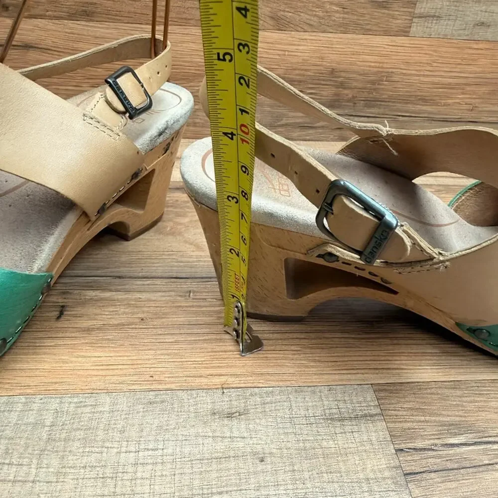 Dansko Thea Lucky Kelly  size 7.5-8 Eu38 Green Leather Combo Clog Shoes